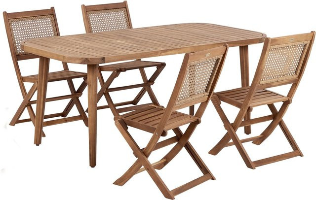 Beliani Gartentisch Set PARAGGI aus Akazienholz und Metall in Heller Holzfarbe und Braun - Bild 1