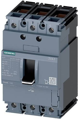 Siemens 3VA1063-4ED36-0AA0 Leistungsschalter in Grau mit einem Einstellbereich von 63 - 63A und einer maximalen Schaltspannung von 690 V/AC - Bild 1