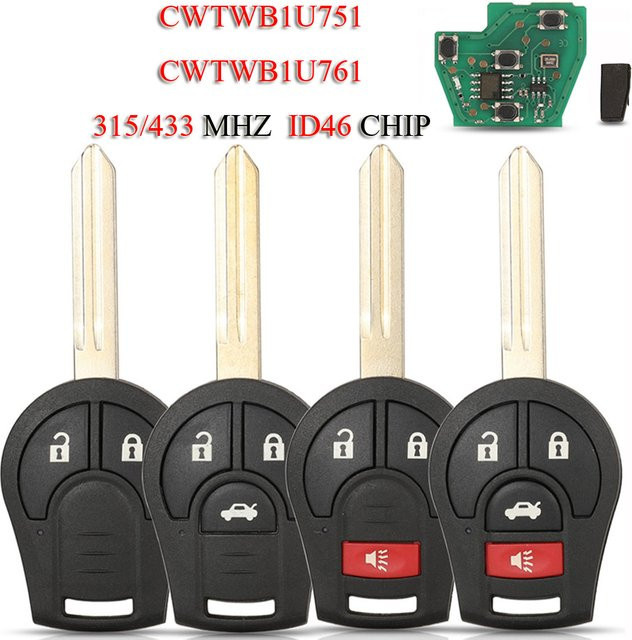 Jingyuqin Remote Smart Car Key für Nissan Rouge Armada Maxima Sentra, Schwarz, 2/315/433MHz, ID46 Chip - Bild 1