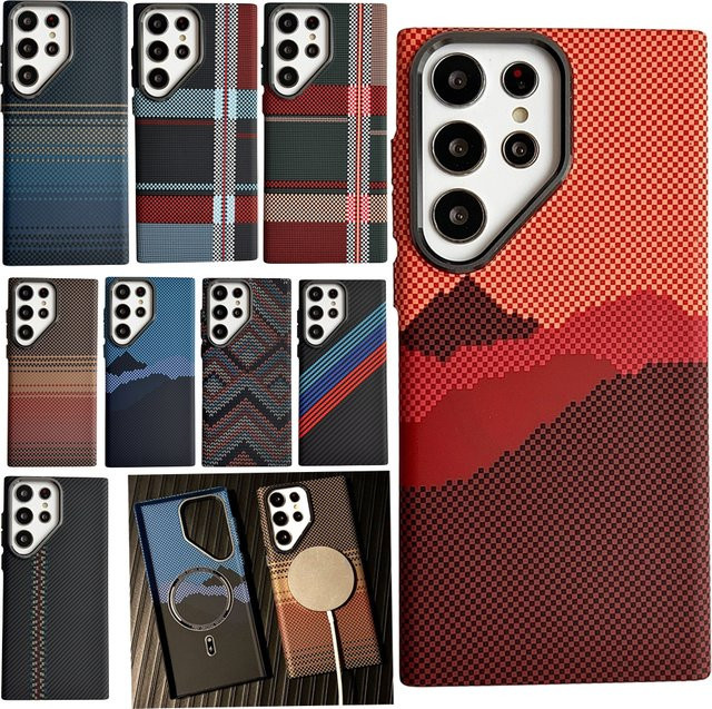 Magnetische Handyhülle im Kohlefaser-Muster für Samsung Galaxy S26 Ultra, S25, S24 und S23 Plus Ultra, dünnes Design mit MagSafe-Kompatibilität, Schwarz - Bild 1