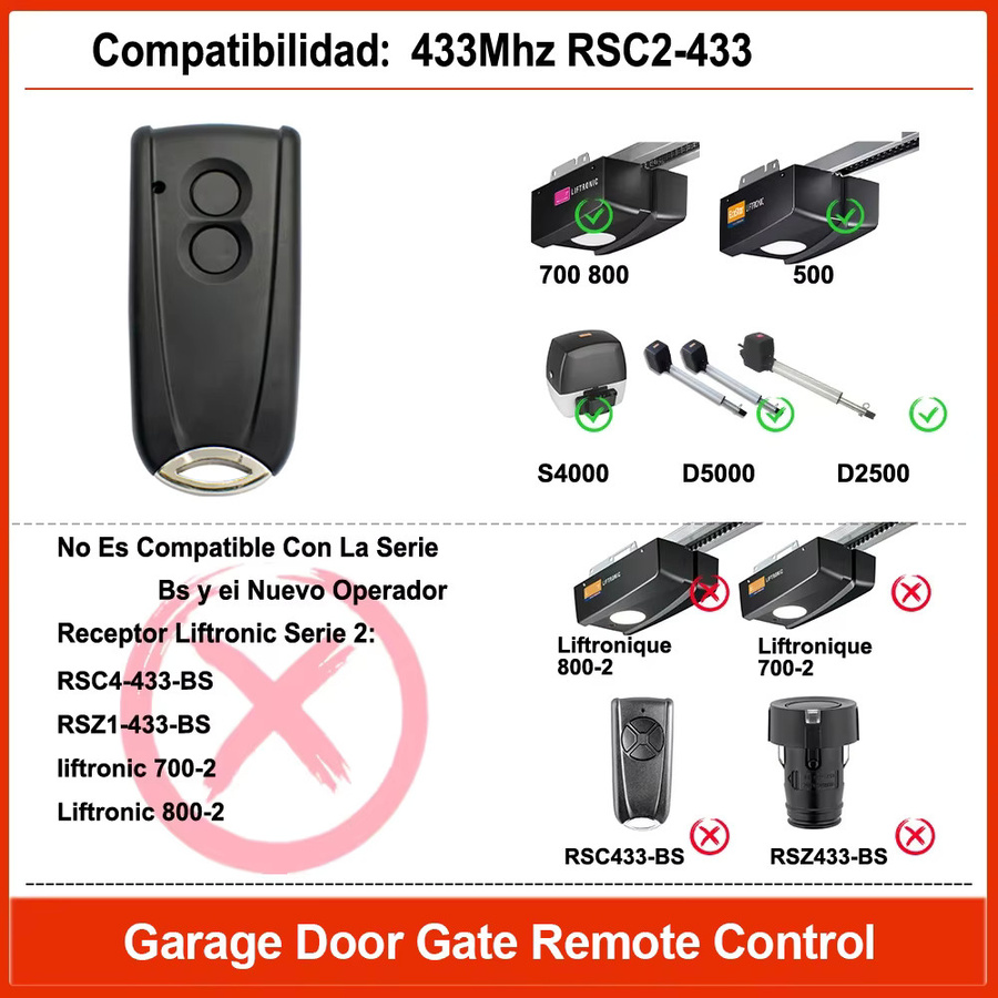 Scimagic-RC Garagentor-Fernbedienung RSC2-433 in Schwarz, kompatibel mit RSC2 RSE2 RSZ1, 433,92 MHz Rolling-Code-Sender - Bild 3
