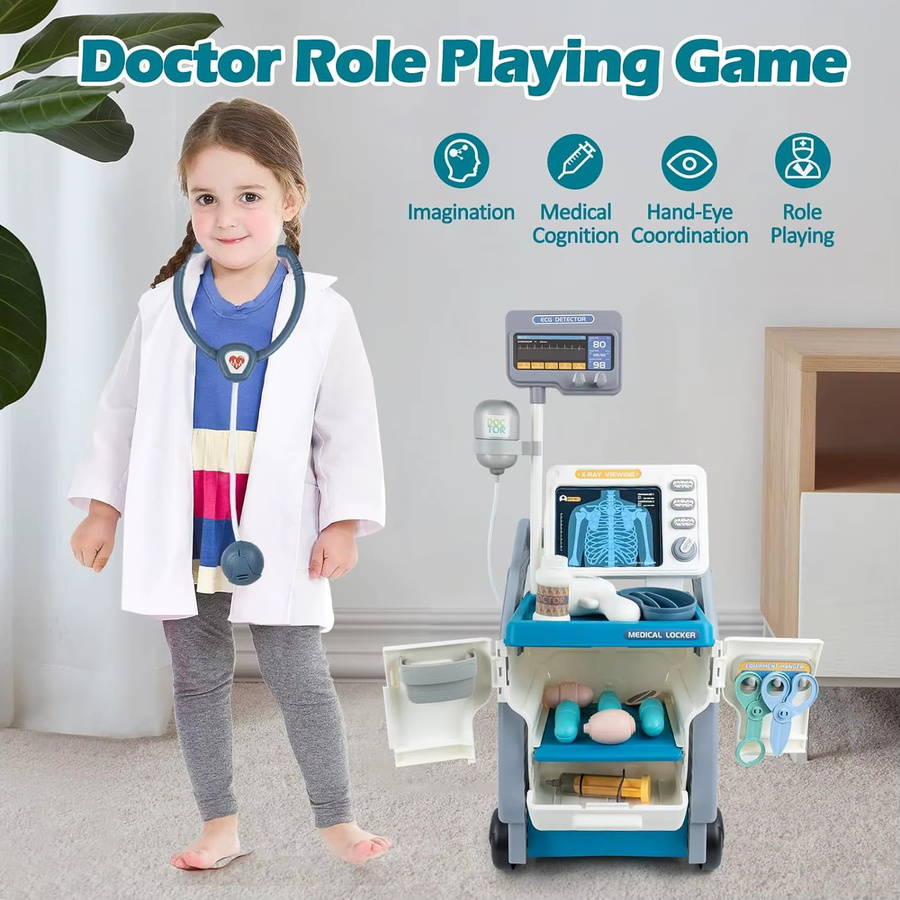 DOLLRI STARRI Arzt-Set, medizinisches Wagen-Set mit Geräuschen, Rollenspiel - Bild 6