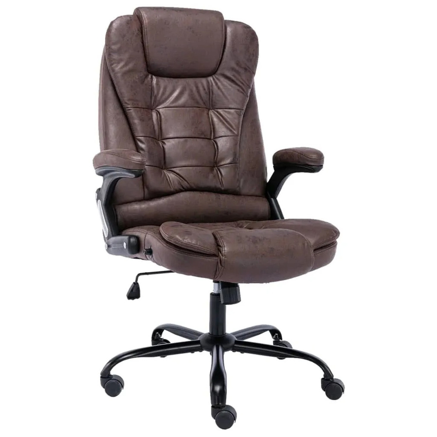 vidaXL Bürostuhl in Dunkelbraun mit Wildleder-Optik, Armlehnen und Rollen, Höhe: 119 cm, Breite: 71 cm, Tiefe: 67 cm - Bild 2