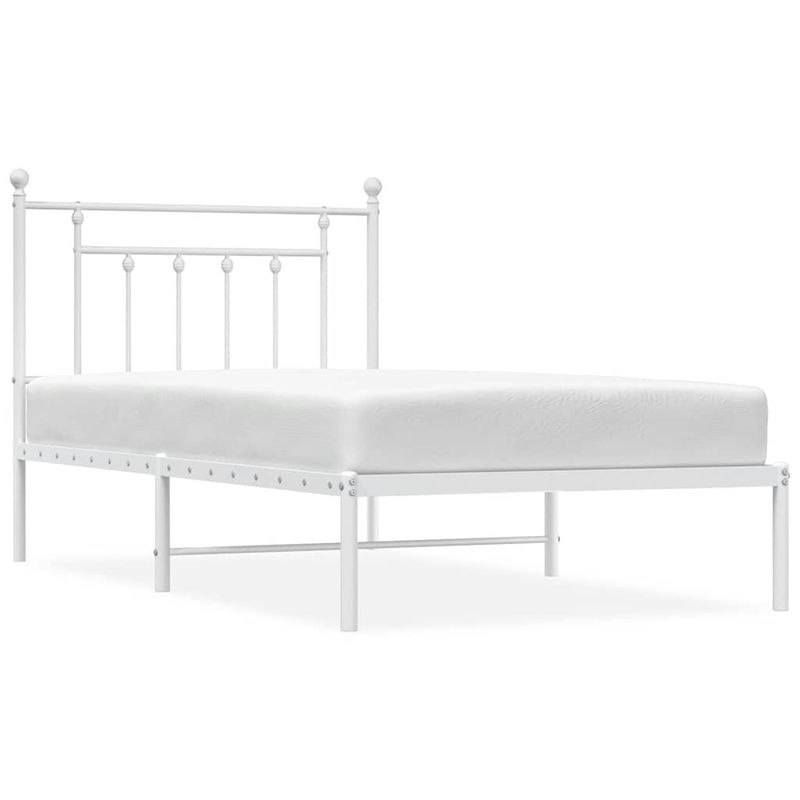 Vidaxl Metall-Bettrahmen mit Kopfteil in Weiß, klassisch und minimalistisch, B: 100 cm, L: 190 cm - Bild 2