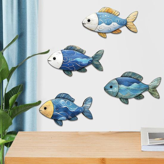Yutianle Wanddekoration aus Holz im maritimen Design mit Fisch, Schildkröte und Seestern im rustikalen Bauernhaus-Stil - Bild 2