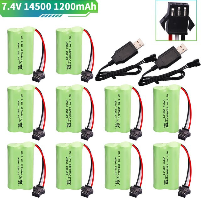AutoHotSA Li-Ion Akku Set 7,4 V mit USB-C Ladegerät, 1200 mAh, SM-3P Stecker, Grün, für RC Spielzeug und Wasserpistolen - Bild 1
