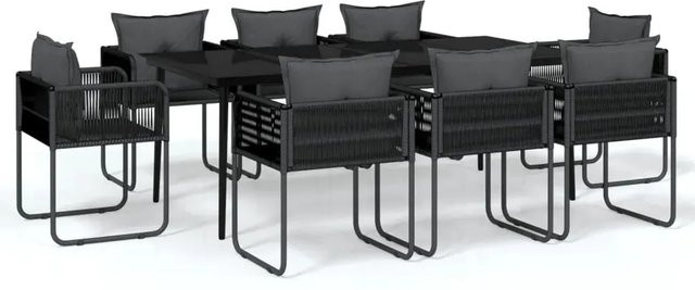 vidaXL 9-teilige Garten-Essgruppe aus Stahl und PE-Rattan in Schwarz mit gehärteter Glasplatte - Bild 1