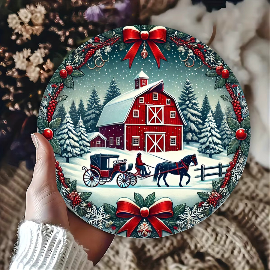 Potdemiel Winter Red Barn Wanddekoration aus Metall in Rot, Durchmesser: 20 cm - Bild 3