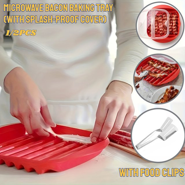 YOCITY Mikrowellen-Bacon-Maker mit Spritzschutzdeckel in Rot - Bild 1