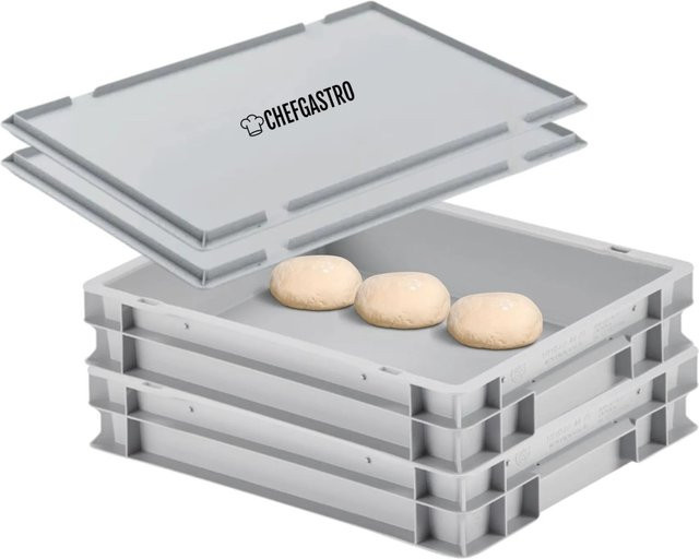 CHEFGASTRO SuperSparSet aus 2 Pizzaballenboxen mit 2 Deckeln in Grau, H x B x T: 8,5 x 30 x 40 cm, 9 Liter Teigwanne stapelbar - Bild 1
