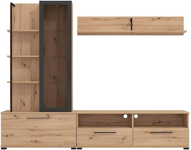 Vente-unique TV-Wand Dublin in Eiche Natur mit Glastüren und Regalfächern, Breite: 229,5 cm - Bild 1