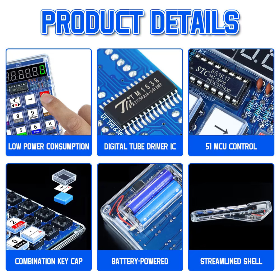 UICPAL DIY Elektronik-Bausatz LED Digital-Röhrenrechner mit Farbring-Widerstandszähler und 51 MCU in Blau und Multicolour - Bild 4