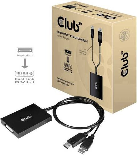 club3D CAC-1010 DisplayPort auf DVI Adapter mit USB 2.0, Schwarz, 0,60 m - Bild 1