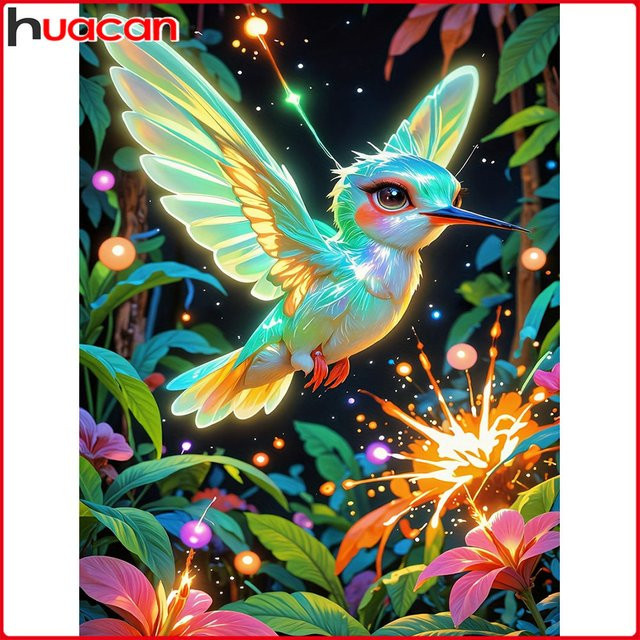 Huacan Diamant-Malerei mit Vogel- und Blumenmotiven, Dekorative Wandkunst in Mehrfarben, Runde Diamant-Stickerei mit Tier- und Pflanzenmotiven - Bild 1