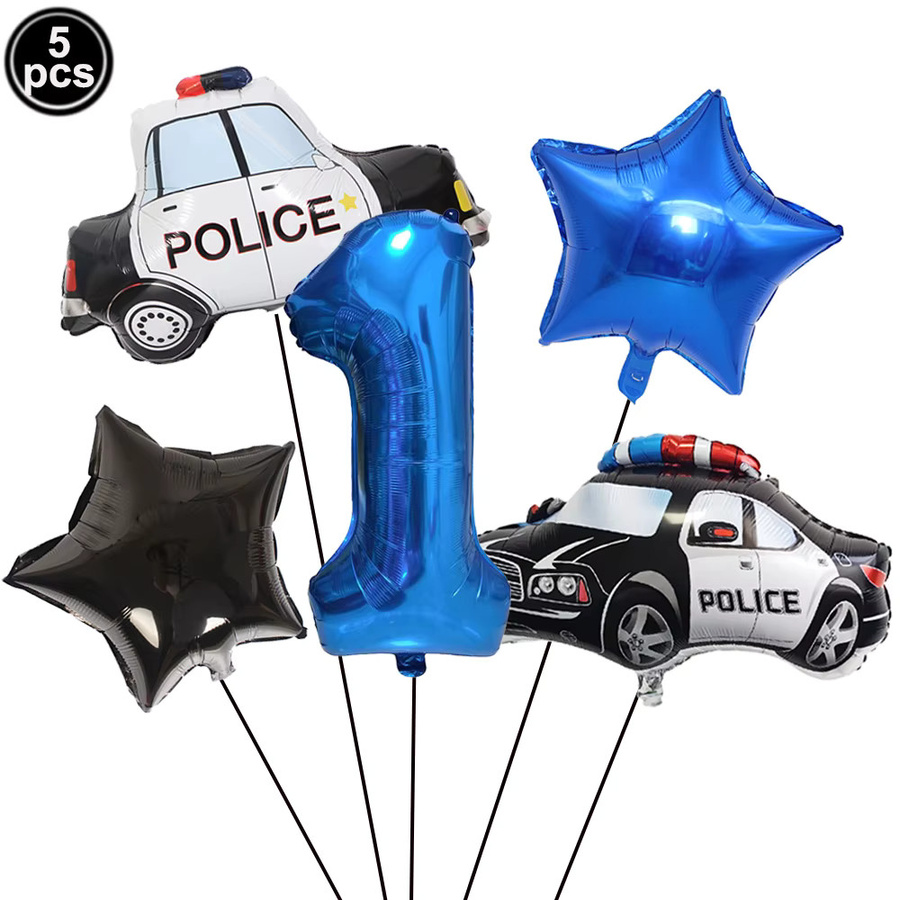 Polizeiauto-Partyballons mit Stern-Motiv und Zahlen 0-9 für deine Geburtstagsparty in Mehrfarbig - Bild 3