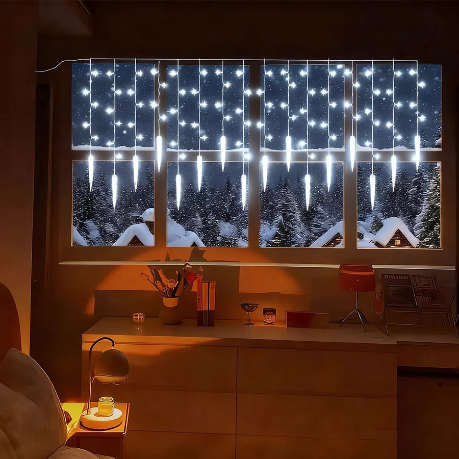 Peach Forest LED Eiszapfen Lichterkette mit 96 LEDs in Weiß für Weihnachtsdekoration und Partys, USB-betrieben - Bild 5