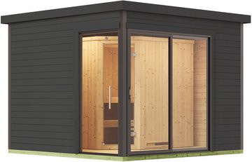 WEKA Saunahaus 412 mit Ofen aus Fichtenholz in Schwarz, B/H/T: 320 x 239 x 320 cm - Bild 1