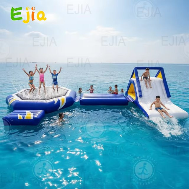 Ejia Aufblasbare Wasserrutsche, Schwimmender Wasserpark, Blau, Weiß, Bunt / Mehrfarbig - Bild 1
