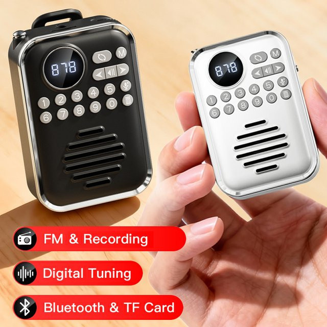 JINSERTA Mini Tragbares FM-Radio mit HD-Display, Digitaler Radioempfänger und Bluetooth-Lautsprecher, Sprachrekorder und TF-Karten-Player in Schwarz oder Grün - Bild 1