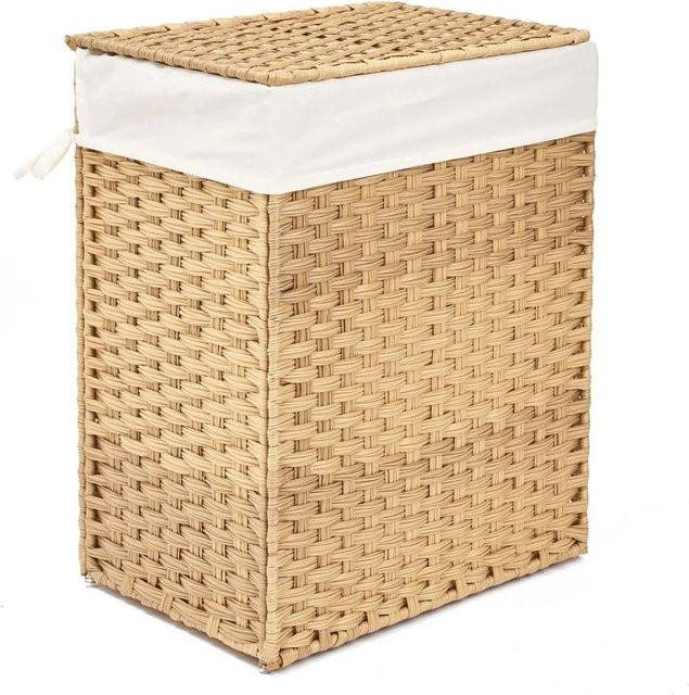 Swiss Aqua Technologies Wäschekorb aus Bambus mit Deckel und herausnehmbarem Beutel, 90 Liter, Grau/Beige - Bild 1