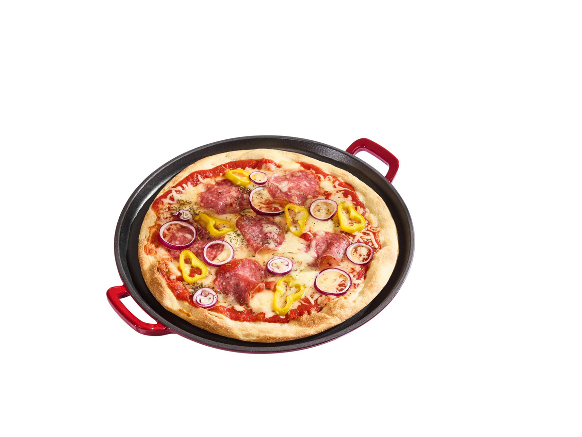 SILVERCREST Premium-Gusseisenpizzaplatte aus emailliertem Gusseisen in Rot, rund, Durchmesser: 31,0 cm - Bild 3