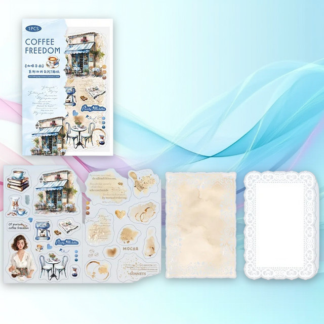 Coffee Freedom Series PET-Aufkleber im europäischen Retro-Stil für dein Handjournal, 6 verschiedene Designs, Mehrfarbig - Bild 1