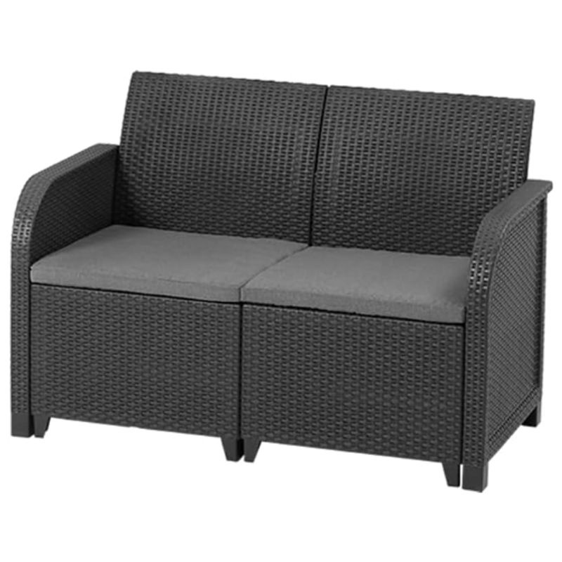 Keter Lounge-Set Emma aus Polyrattan in Graphit bestehend aus 2-Sitzer-Sofa, 2 Sesseln und Tisch - Bild 3