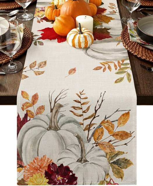 JINGYUE Pet Tischläufer aus Leinen mit Herbst-Ernte-Motiv, Grau, B/T: 150 x 33 cm - Bild 1