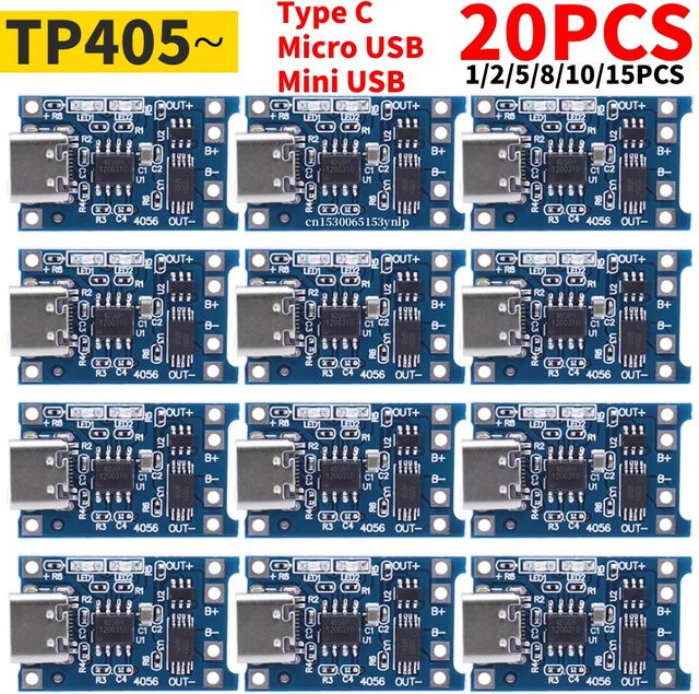 APWIKOGER Lithium-Batterie Ladegerät Modul TP4056 mit Schutzfunktion und Dual-Anschluss Typ-C/Micro/Mini USB, Blau - Bild 1