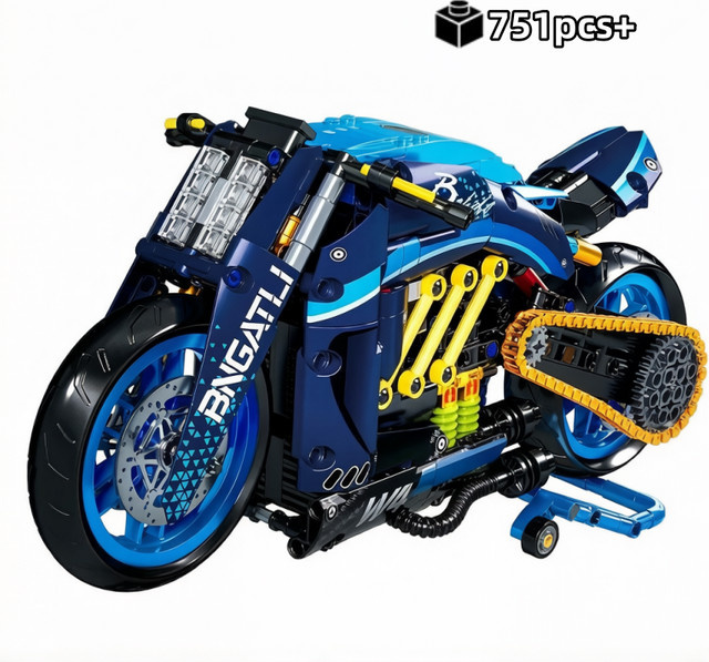 FUNXINEE Technisches MOC Blaues Motorrad-Modell, Baustein-Set, 751 Teile - Bild 1