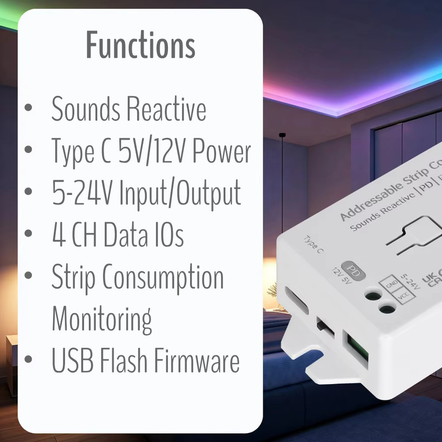 IoTorero WLED Typ-C PD Energiemessgerät mit WiFi für adressierbare RGBIC LED Streifencontroller WS2811 WS2812B WS2814 WS2815 in Weiß - Bild 3