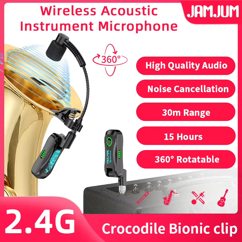 JAMJUM WS-MIC2 Kabelloses Akustisches Instrumentenmikrofon in Schwarz mit HD-Klangqualität für Saxophon - Bild 2