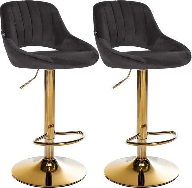CLP 2er Set Barhocker Milet höhenverstellbar mit Lehne, gepolsterte Barstühle aus Samt mit drehbarem Metallgestell in Gold/Schwarz - Bild 1