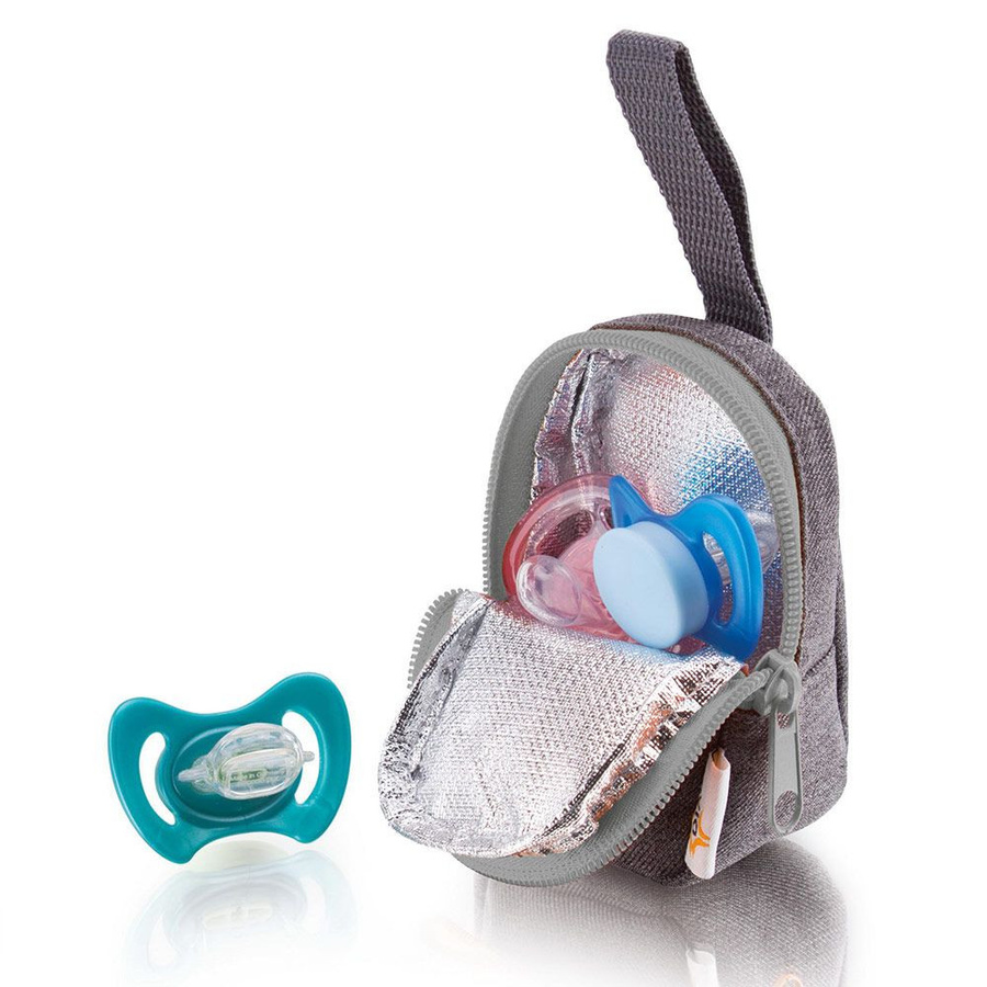 Diago Schnullertasche Deluxe Pouch Case in Grau mit Aluminium-Kinderwagenclip - Bild 1