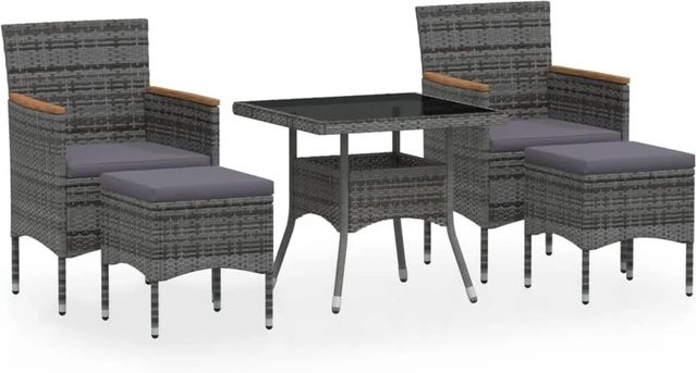vidaXL 5-tlg Garten-Essgruppe aus Poly Rattan und Hartglas in Grau - Bild 1