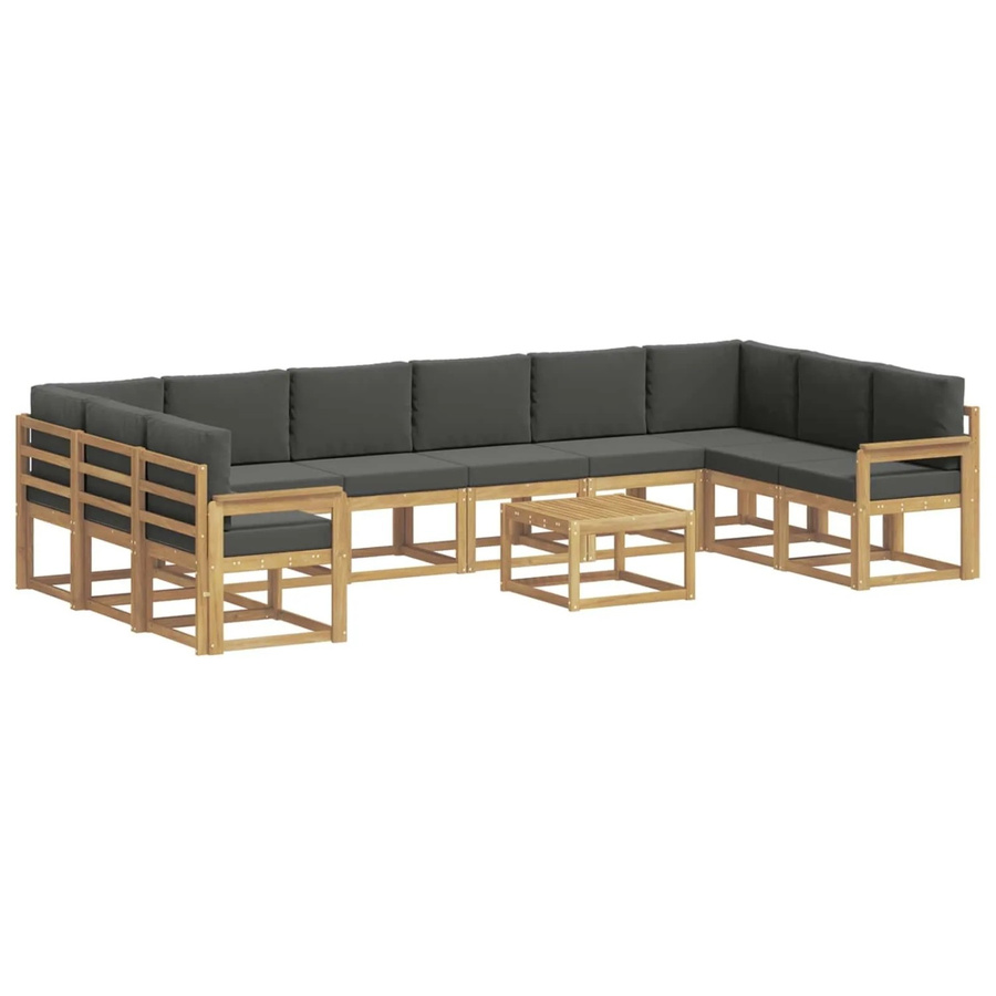 vidaXL Outdoor-Sofagarnitur in L-Form aus Akazienholz mit 11 Kissen in Anthrazit und Weiß - Bild 2