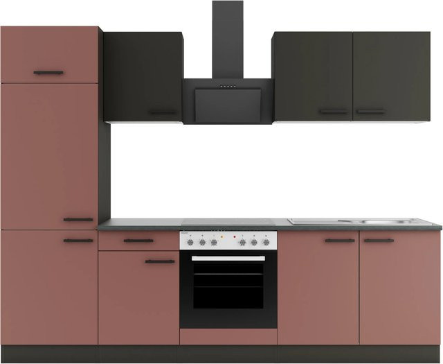 OPTIFIT Küchenzeile Madrid420/Nizza407 in Anthrazit und Rostrot, Breite: 270 cm - Bild 1