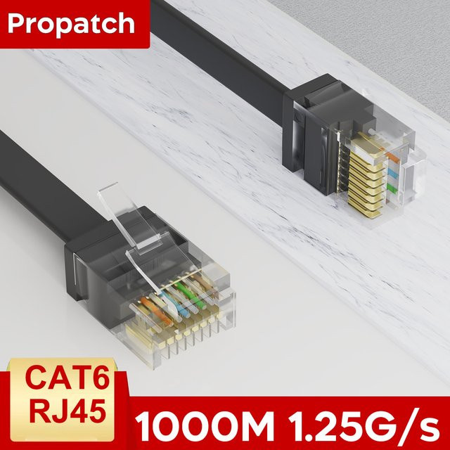Propatch Cat6 Ethernet-Kabel RJ45 Flachkabel UTP-Netzwerk für Patchpanel in Schwarz - Bild 1