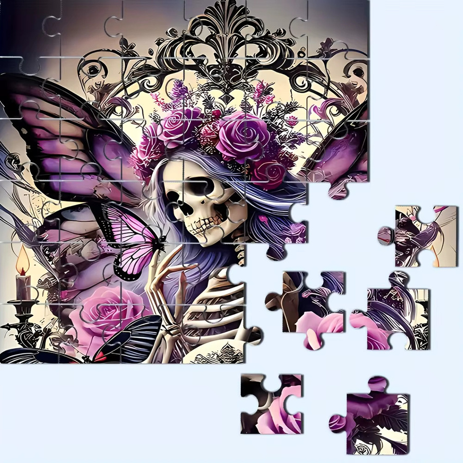 Challengi Puzzle, Totenkopf- und Rosen-Design, Lila, Schwarz - Bild 4