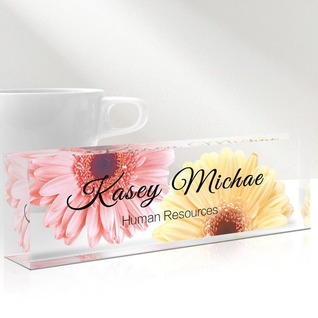 Personalisiertes Acryl-Schreibtisch-Namensschild von Hello Young mit Sonnenblumen-Motiv in Rot - Bild 1
