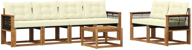 vidaXL Outdoor-Sofagarnitur in U-Form aus Akazienholz mit Textilene und Kissen, Farbe Natur und Creme - Bild 1