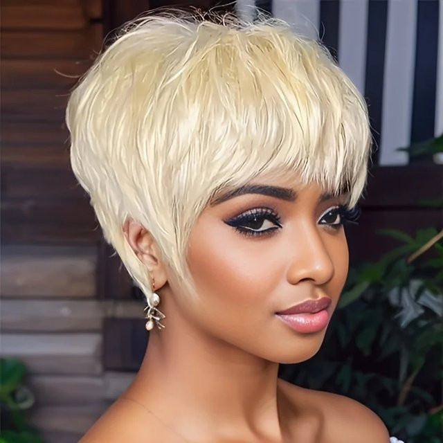 Charming Queen Pixie Cut Perücke, 6 Zoll, 250 % Dichte, blonde Farbe, Damen - Bild 1