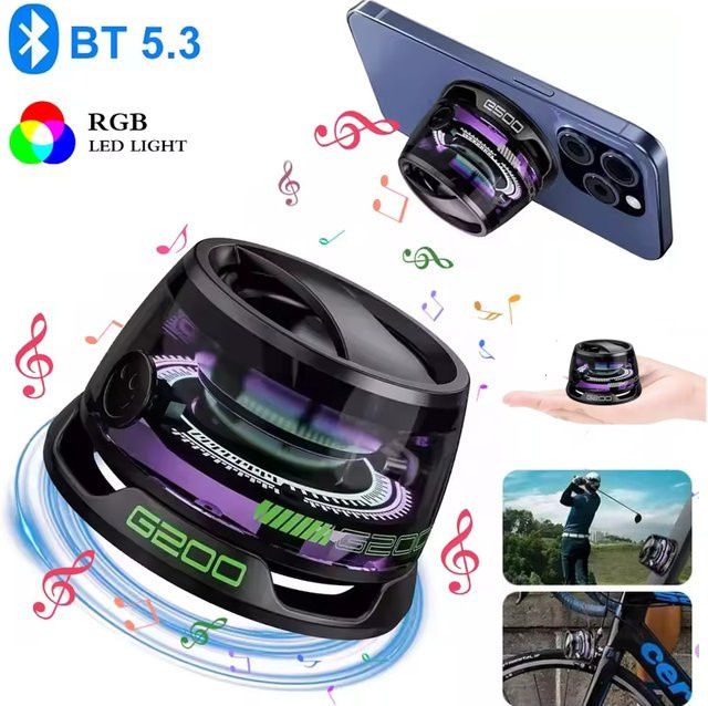 Tideboom Mini Magnetischer Bluetooth-Lautsprecher mit RGB-Beleuchtung und Telefonhalter, BT5.3, 7 Stunden Wiedergabezeit, Schwarz oder Lila - Bild 1