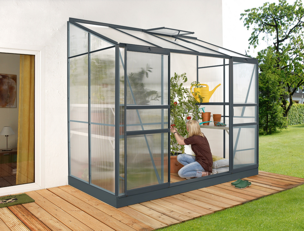 Vitavia Anlehn-Gewächshaus Ida 3300 in Schwarz mit 3,3 m² Fläche und 4 mm HKP - Bild 3