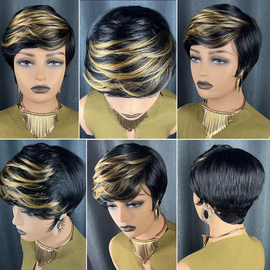 OYM HAIR Pixie-Schnitt-Perücke, brasilianisches Echthaar, schwarzblond, Damen - Bild 3