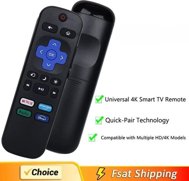 Ersatz-Fernbedienung kompatibel mit Roku TV, TCL, Hisense, Onn und Insignia, Farbe: Schwarz - Bild 1