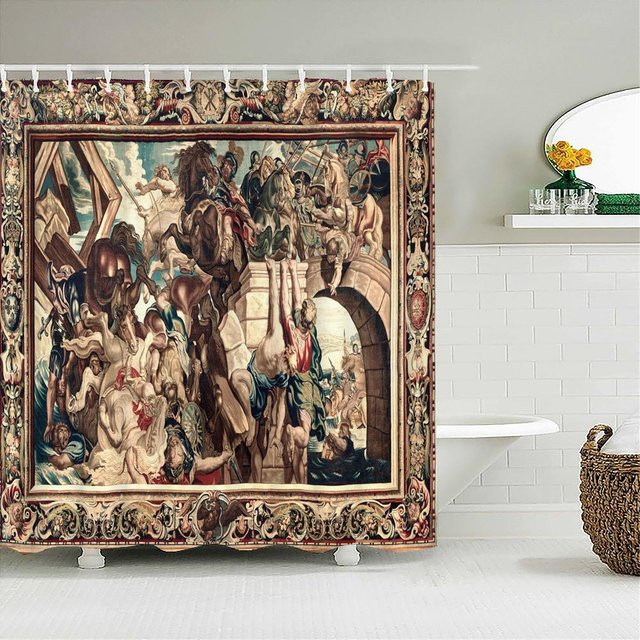 Baifenbai Home Furnishing Duschvorhang Der Garten der Lüste mit Engel und Jesus Christus Motiv aus Polyester, Mehrfarbig, B: 180 cm, H: 240 cm - Bild 1