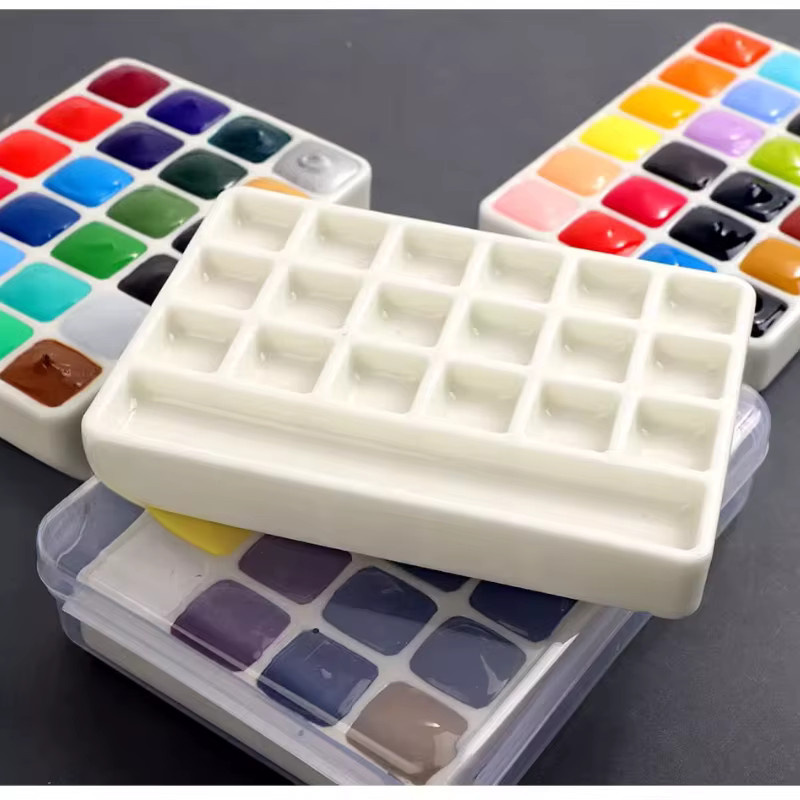 Weiße Keramikpalette für Aquarellfarben mit 18/24 Gittern als tragbares Malzubehör für Künstler - Bild 3