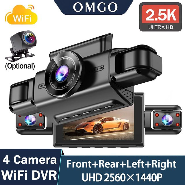 OMGO 4-Kanal 360 Grad Dash Cam mit WIFI App, QHD 2,5K 2560x1440p Auto DVR, 4 Kamera Objektive Video Fahrer Recorder mit Rückfahrkamera, Schwarz - Bild 1