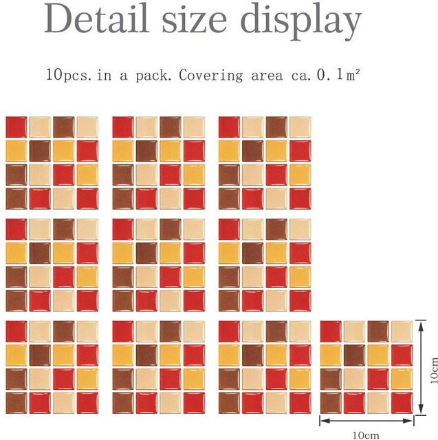 Selbstklebende Mosaikaufkleber in Orange für Küche und Badezimmer, geometrische Glasziegel-Tapete im Boho Berry Design, 10 oder 30 Stück pro Set - Bild 1